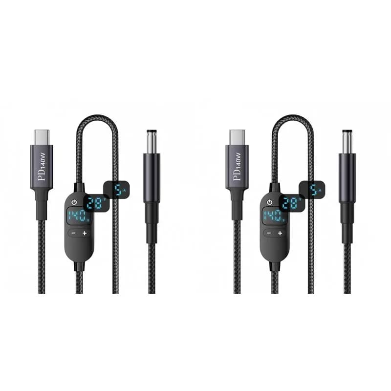 【SCORTE LIMITATE】Cavo di alimentazione 2X USB C a jack DC da 140W, ingresso USB-C a uscita 20V 15V 12V 9V 5V DC 5.5x2.5mm, con display LED intelligente