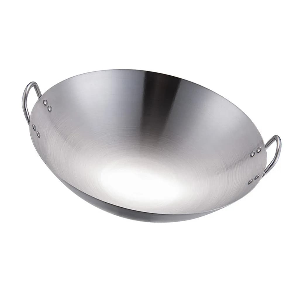 1 pezzo Wok binaurale in acciaio inossidabile da 28 cm con bordo liscio, padella per cucinare a casa, utensile da cucina pratico, pentola wok.