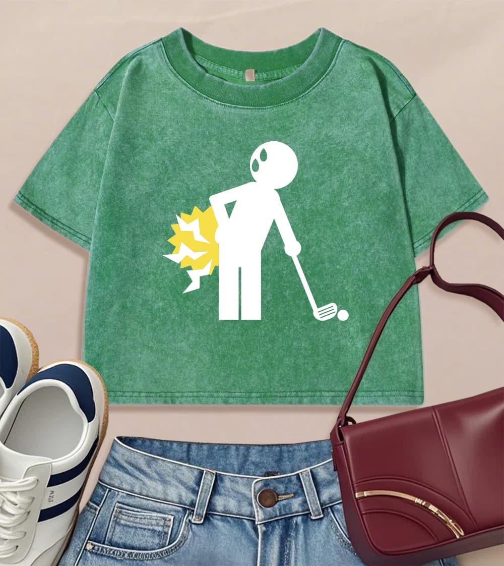 Twist Your Vita While Playing Golf Stampa T-shirt lavata da donna T-shirt in cotone All-Match Top corto morbido Slim Streetwear