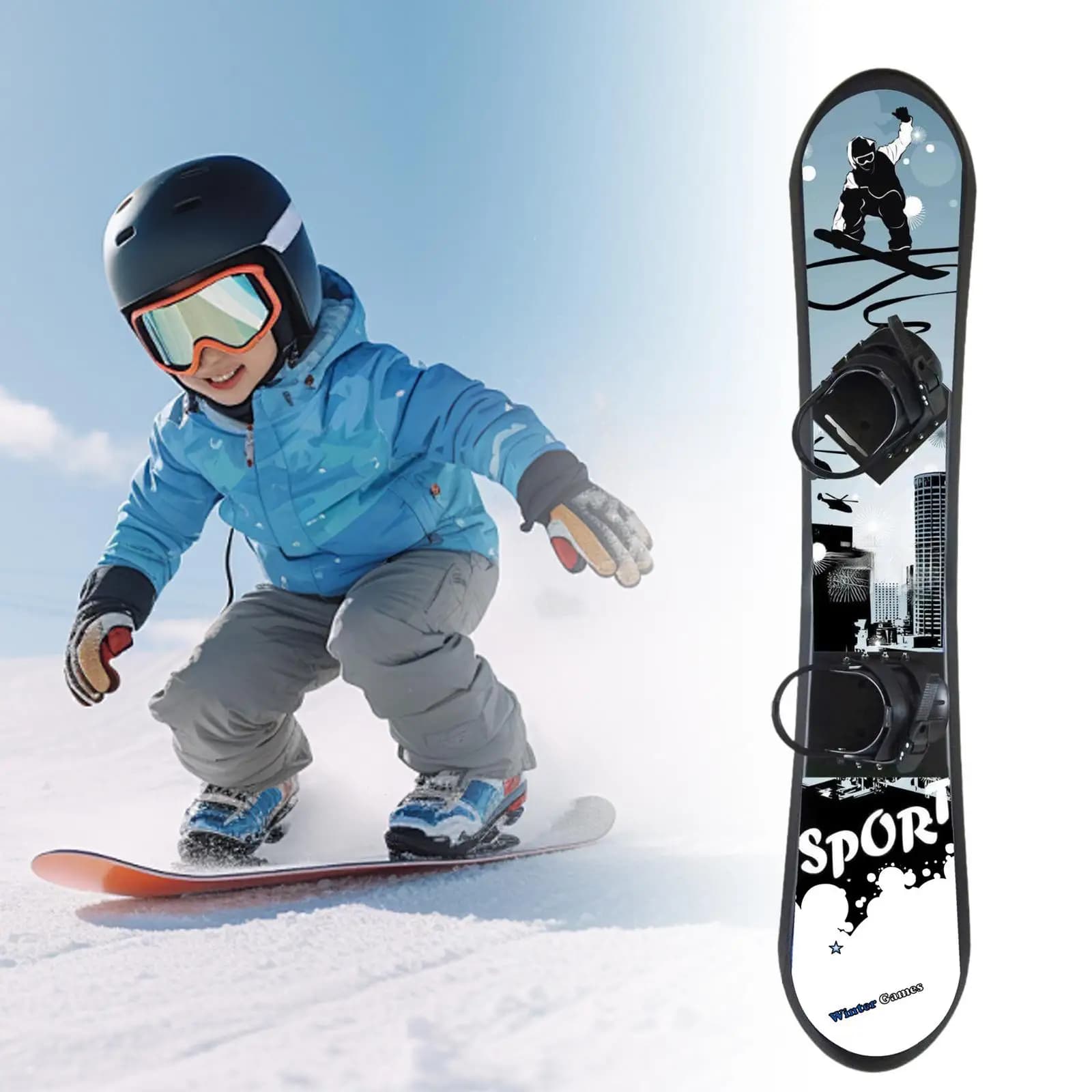 Snow Sled with Adjustable Step in Binding Durable Kids Snowboard for Children Winter Ski Training Outdoor Gear