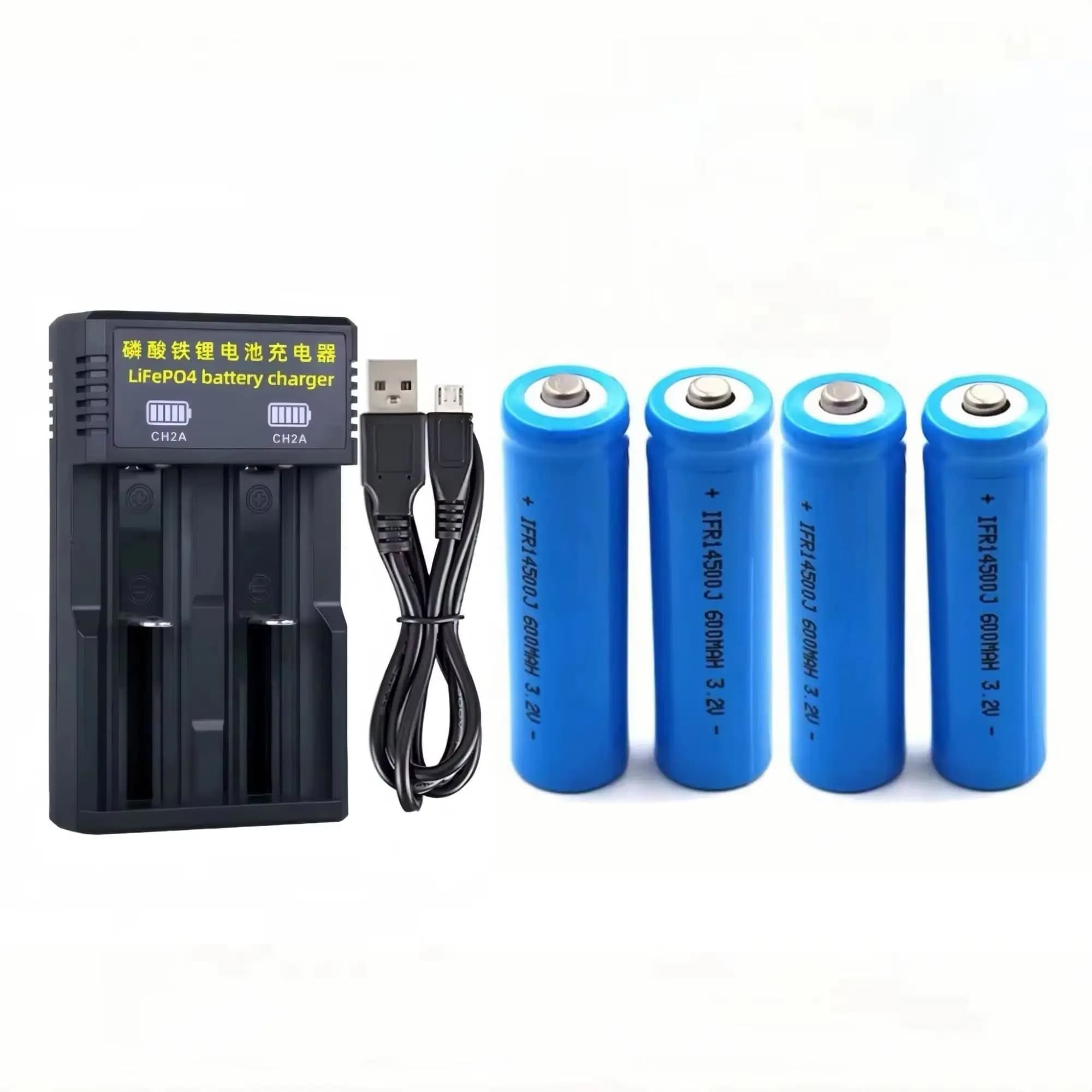 4 LiFePO4 14500 batteries from 3.2V 600mAh with razor charger, electric toothbrush, microphone, scale, bell