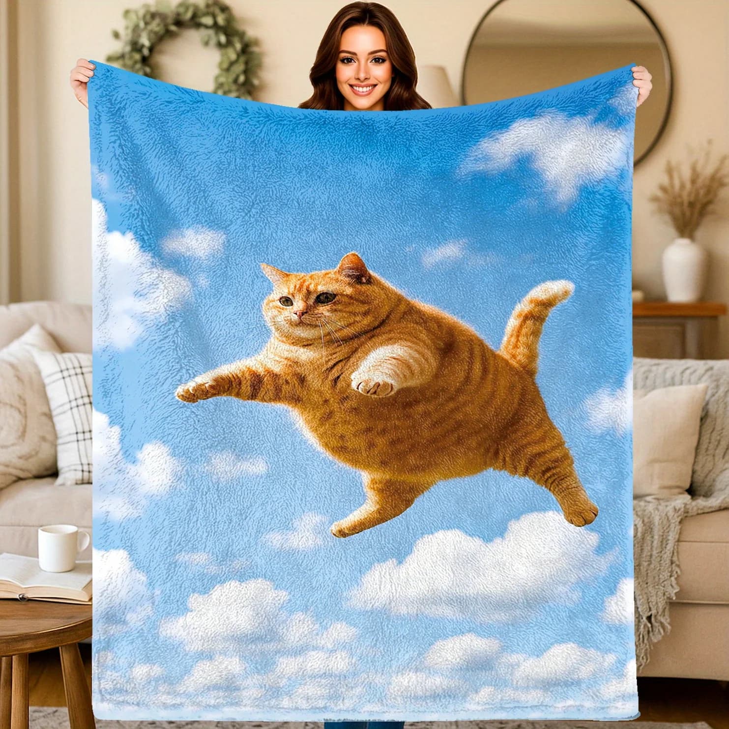 Volare attraverso il cielo di Tmall Miu Coperta stampata in flanella adatta a tutte le stagioni adatta per i viaggi del divano dell'ufficio del soggiorno