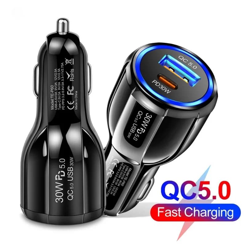 Car Charger 48W60W 2 Door Car Charger Fast Charging QC3.0 QC5.0 PD20W PD30WCar Flash Charger for Phone Lighters