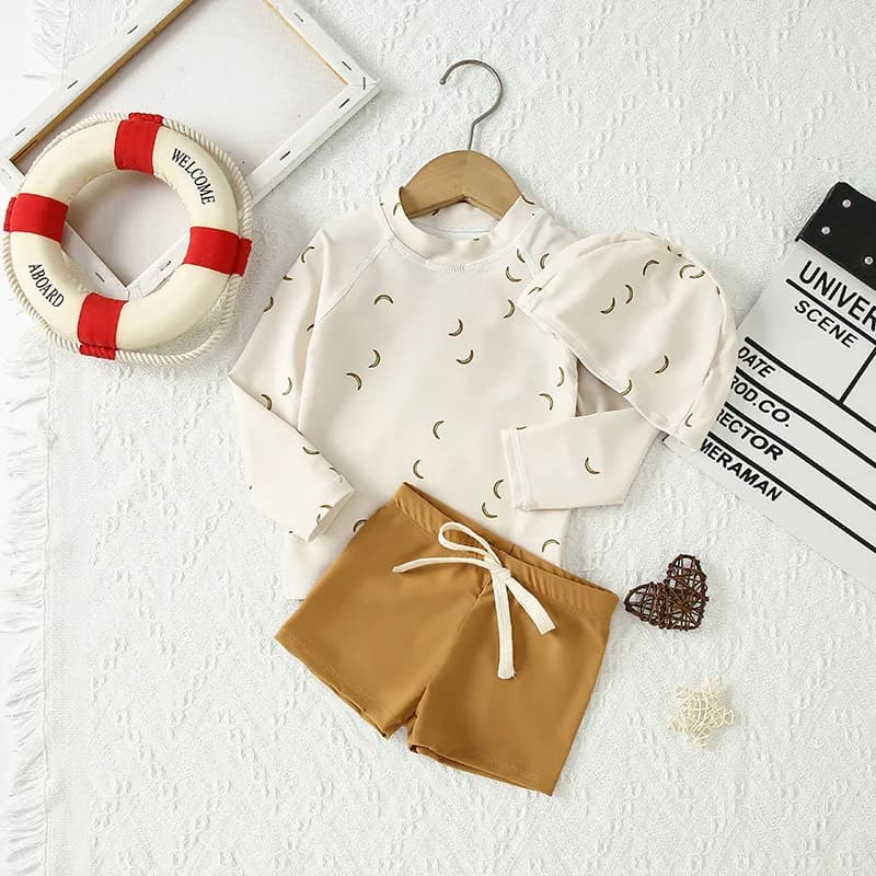 Costume da bagno per bambini in due pezzi con cuffia da bagno Ragazzi Ragazze 2025 Costume da bagno Costumi da bagno Estate Manica lunga Swim Stampato Abbigliamento da spiaggia per bambini