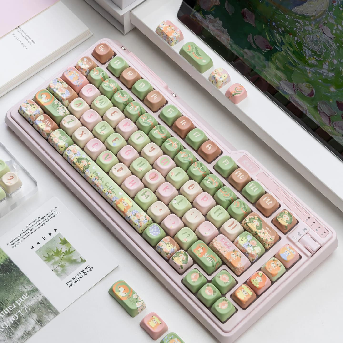 Cute Flowers Girl PBT Keycap,136 Keys Custom MOA Profile Doubleshot Key Caps Set For Mechanical Keyboard 60% 65% 75% 80% 100%