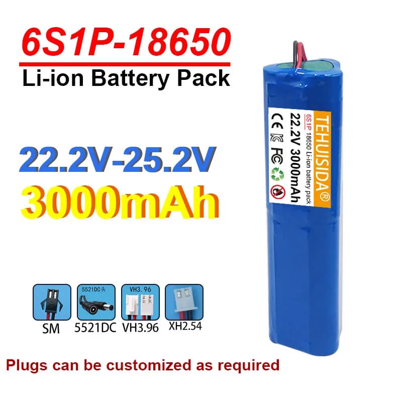 18650 Battery Pack 22.2V 24V 6S 3000mAh Large Capacity Audio Monitoring Toys LED Handheld Stick Light 25.2V Rechargeable Battery