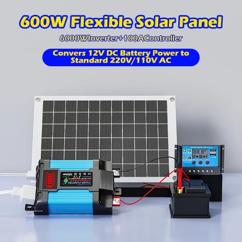 6000W Complete Solar Power Kit with 600W Panel, 110V/220V Pure Sine Inverter & 12V Controller – Off-Grid Power Generation System