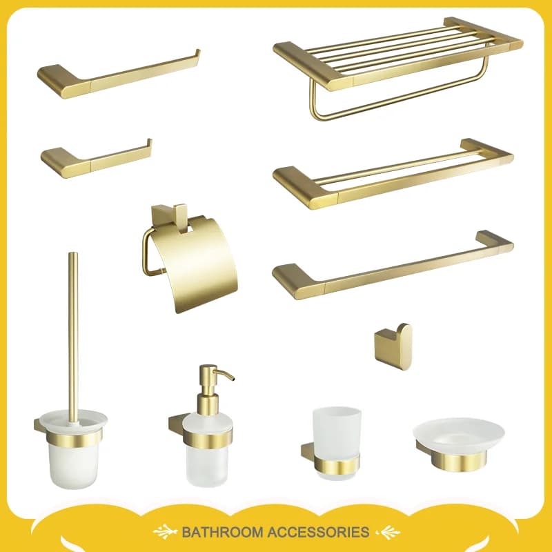 Porta carta in oro spazzolato Porta asciugamani Porta accappatoio Porta asciugamani Portabicchieri Scopino per WC Accessori hardware per il bagno in acciaio inossidabile