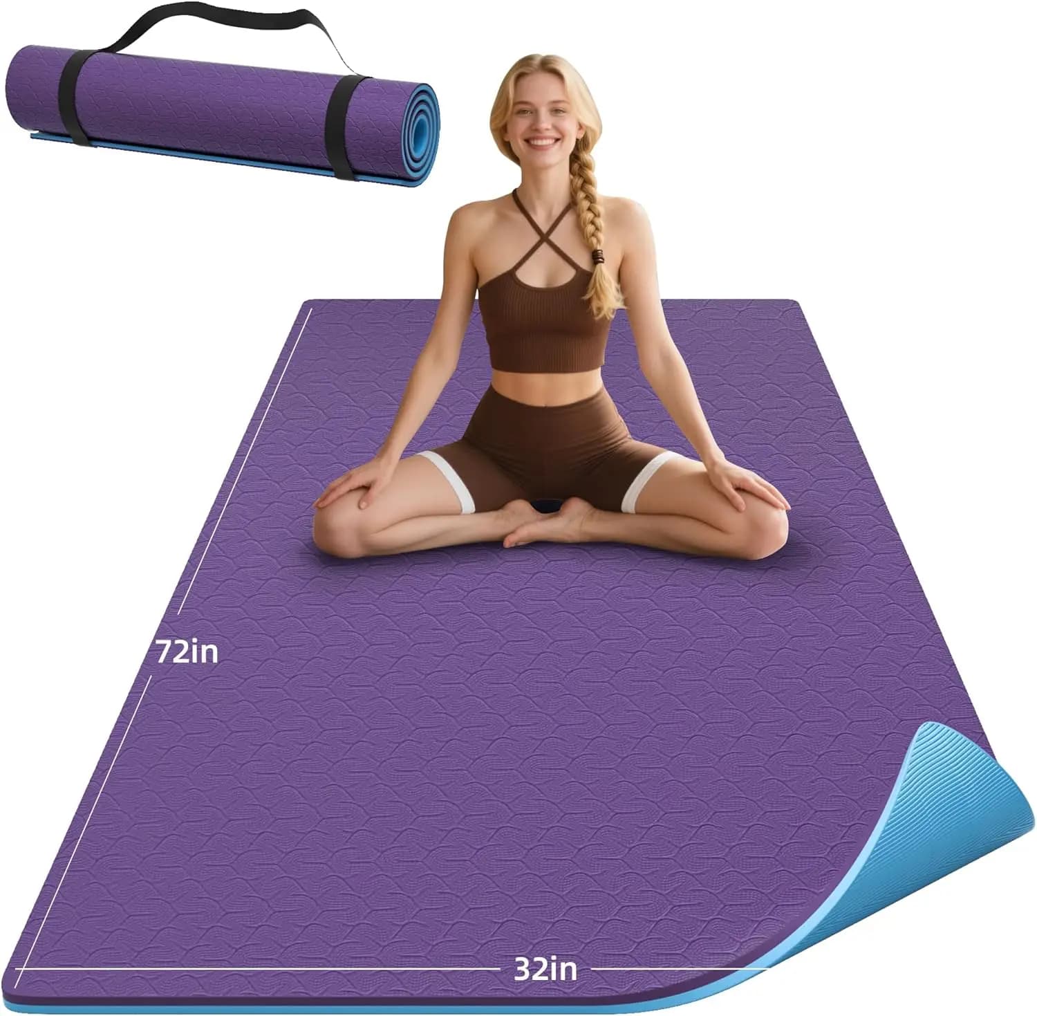 Tappetino Yoga Extra Spesso 10mm, 72x32 Pollici, Antiscivolo a Doppia Faccia per Yoga, Pilates e Allenamenti a Terra con Cinghia di Trasporto
