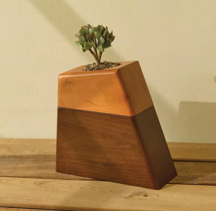Plant Urn With Ceramic Pot With Magnetic Joint Solid Wooden Urn for Human and Pet Ash Handicraft Wood Indoor Urn