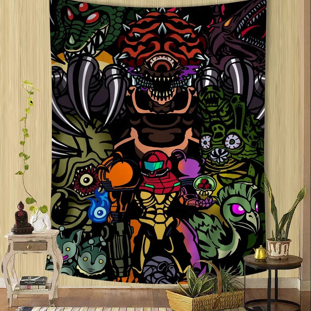 Metroid Themed Anime Tapestry Hanging Tarot Hippie Wall Rugs Dorm Home Decor