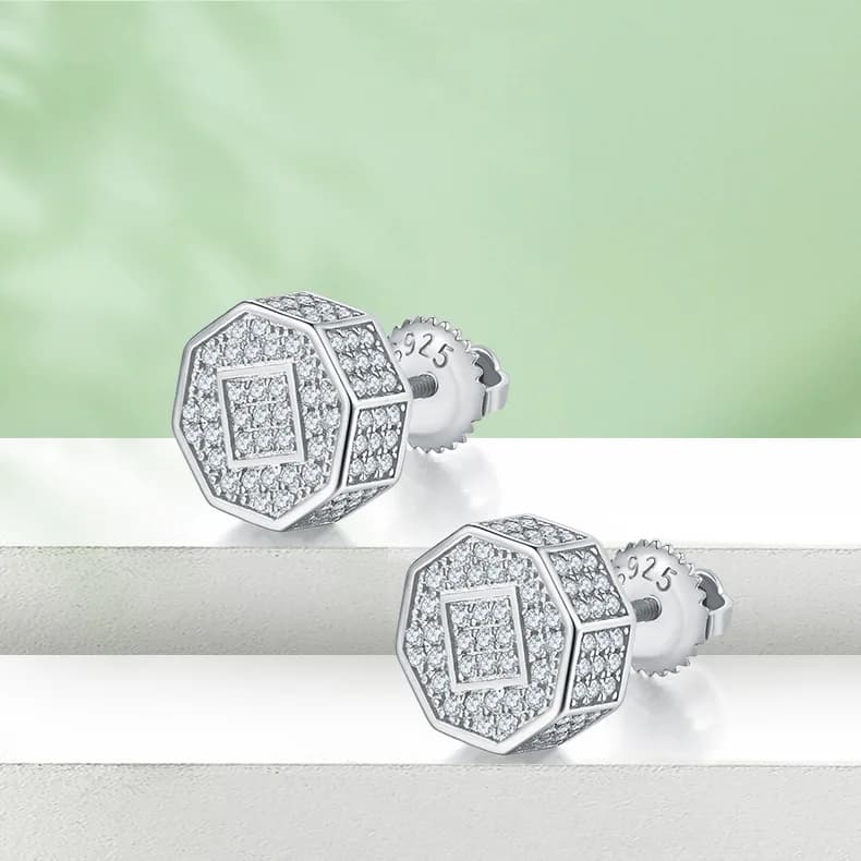 Orecchini a bottone in argento Moissanite S925, gioielli per orecchie hip-hop con rombo geometrico, accessori di dichiarazione unisex urbani