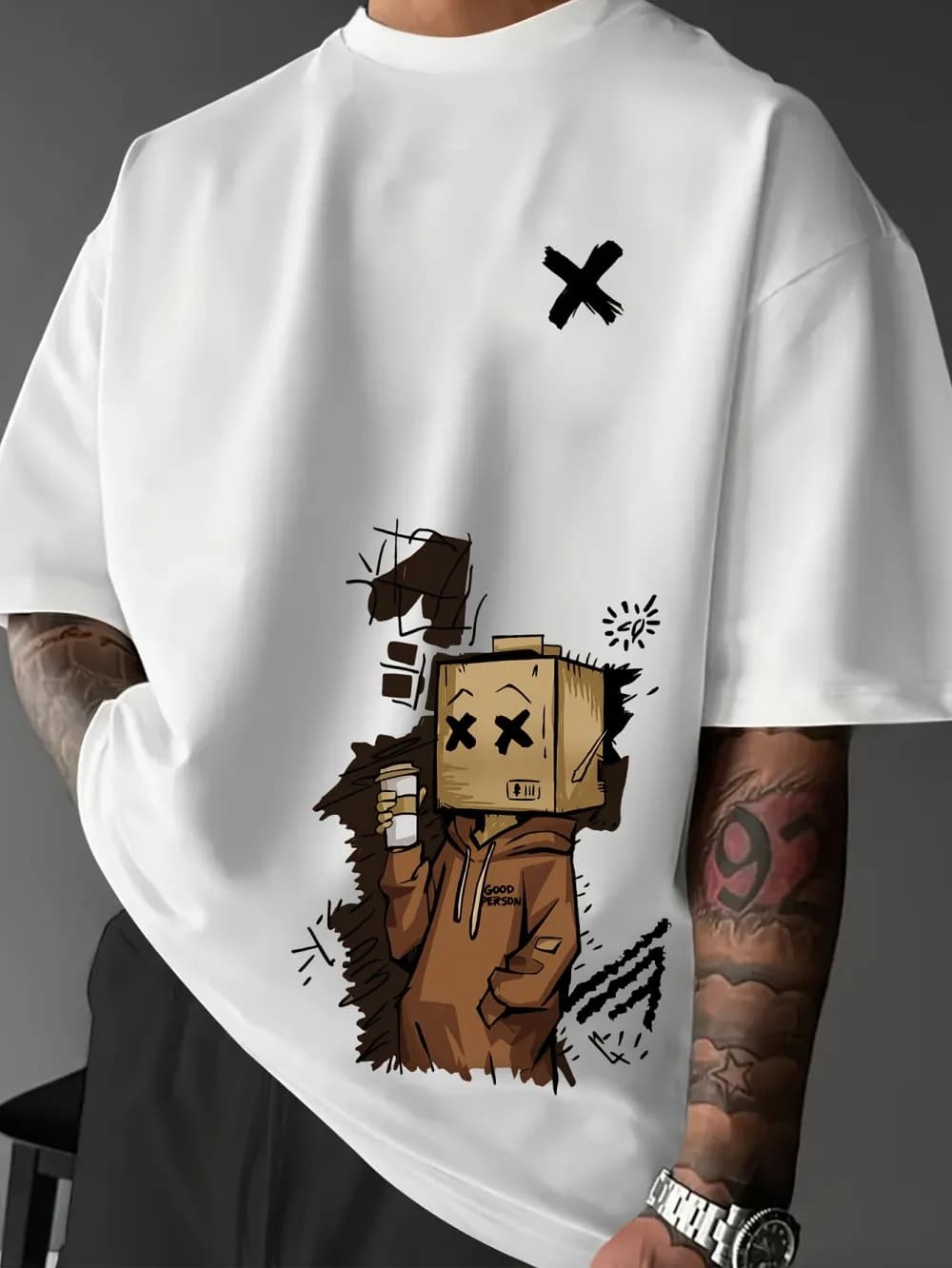 T-shirt in Cotone con Stampa Cartoon Stile Europeo e Americano, Maglietta Estiva da Uomo Casual e Comoda a Maniche Corte