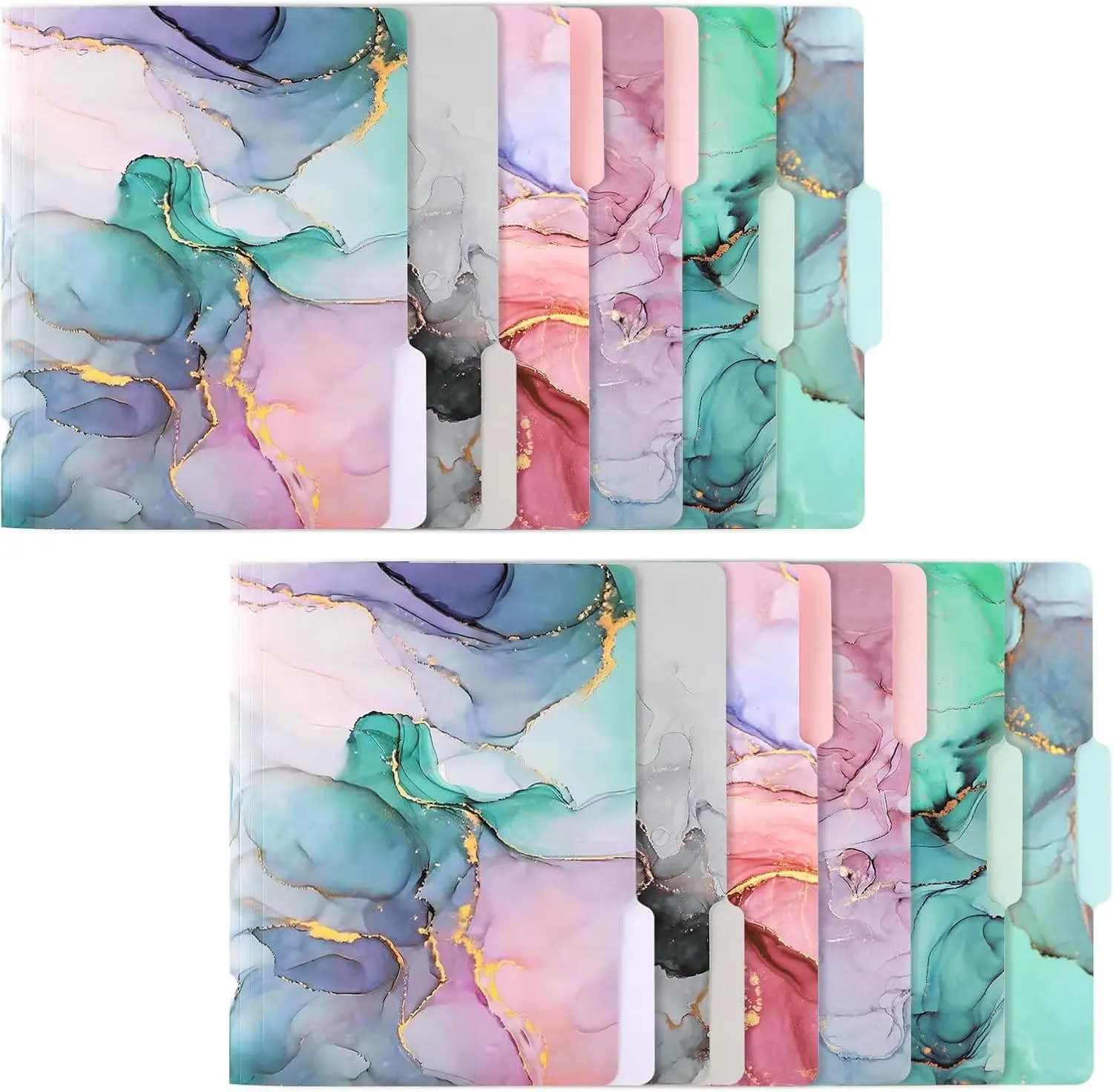 File Folders Cute Colored File Folder,Letter Size File Folders for Documents,1/3-Cut Tabs,9 x 11.5 Inches,for Office,School,Home (12, Marble)