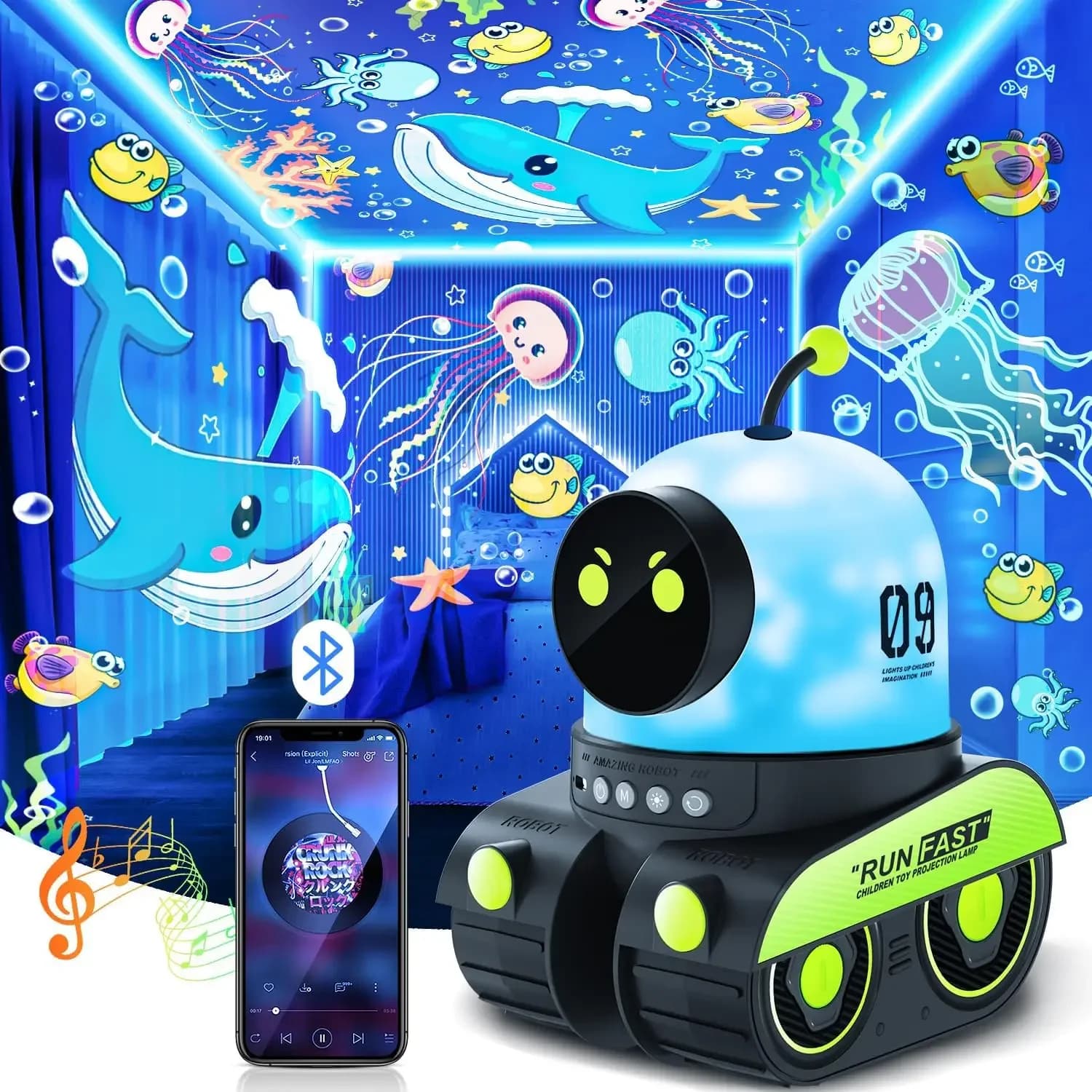 Proiettore di Stelle Notturno per Bambini, 21 Film, Lampada Musicale Robot, Regalo Ideale per Compleanni, Celebrazioni Natalizie, Decorazione per la Stanza