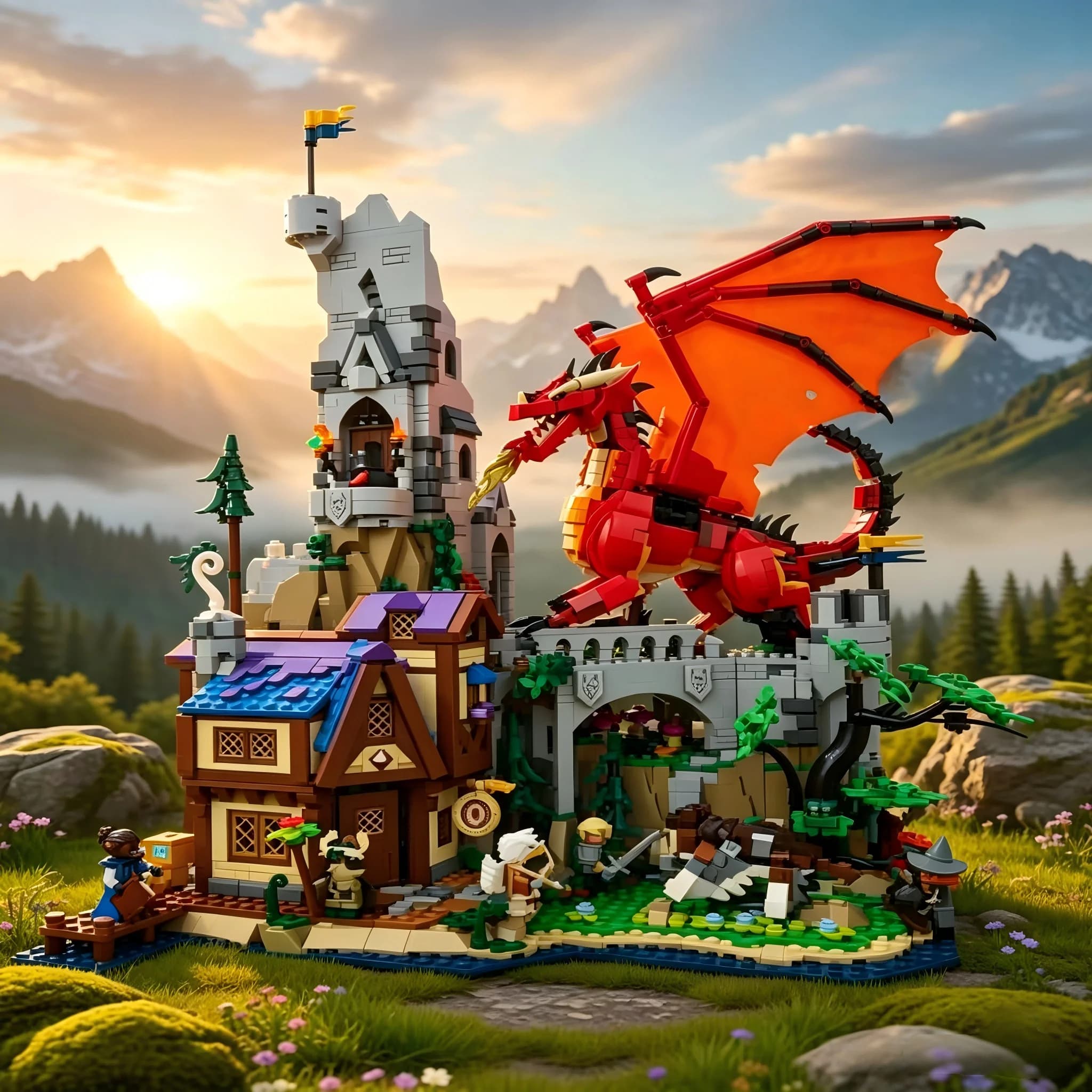 Set di Costruzioni Creativo da 3745 Pezzi, Tema Dungeons and Dragons, La Storia del Drago Rosso, Gioco di Assemblaggio per Bambini e Adulti