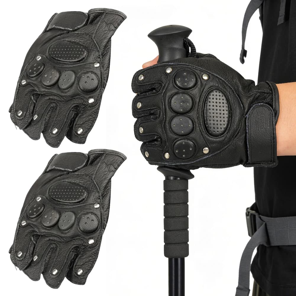 Guanti da Moto Senza Dita in Pelle, Guanti Sportivi da Esterno a Mezzo Dito per Uomo e Donna, per Ciclismo, Escursionismo, Pesca
