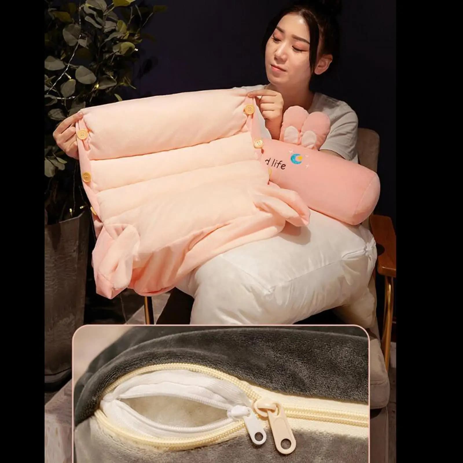 Backrest Pillow waist Support Cushion with Arms and Pockets Waist Pillow