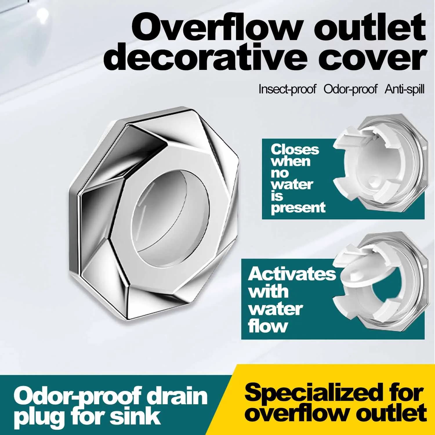 Practical Sink Overflows Covers Bathroom Accessory Portable for Most Holes Practical and Sturdy Plastic Materials