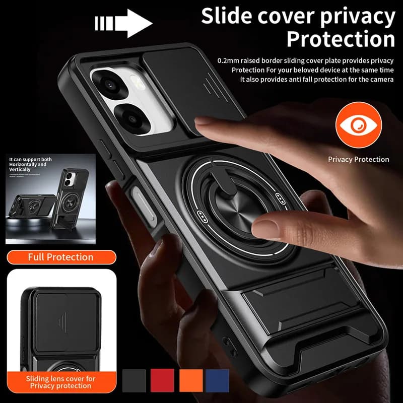Custodia Protettiva Armor per Oppo A6x A6k A6t A6 5G con Protezione Lente, Anello Magnetico e Supporto, Cover Posteriore Fundas