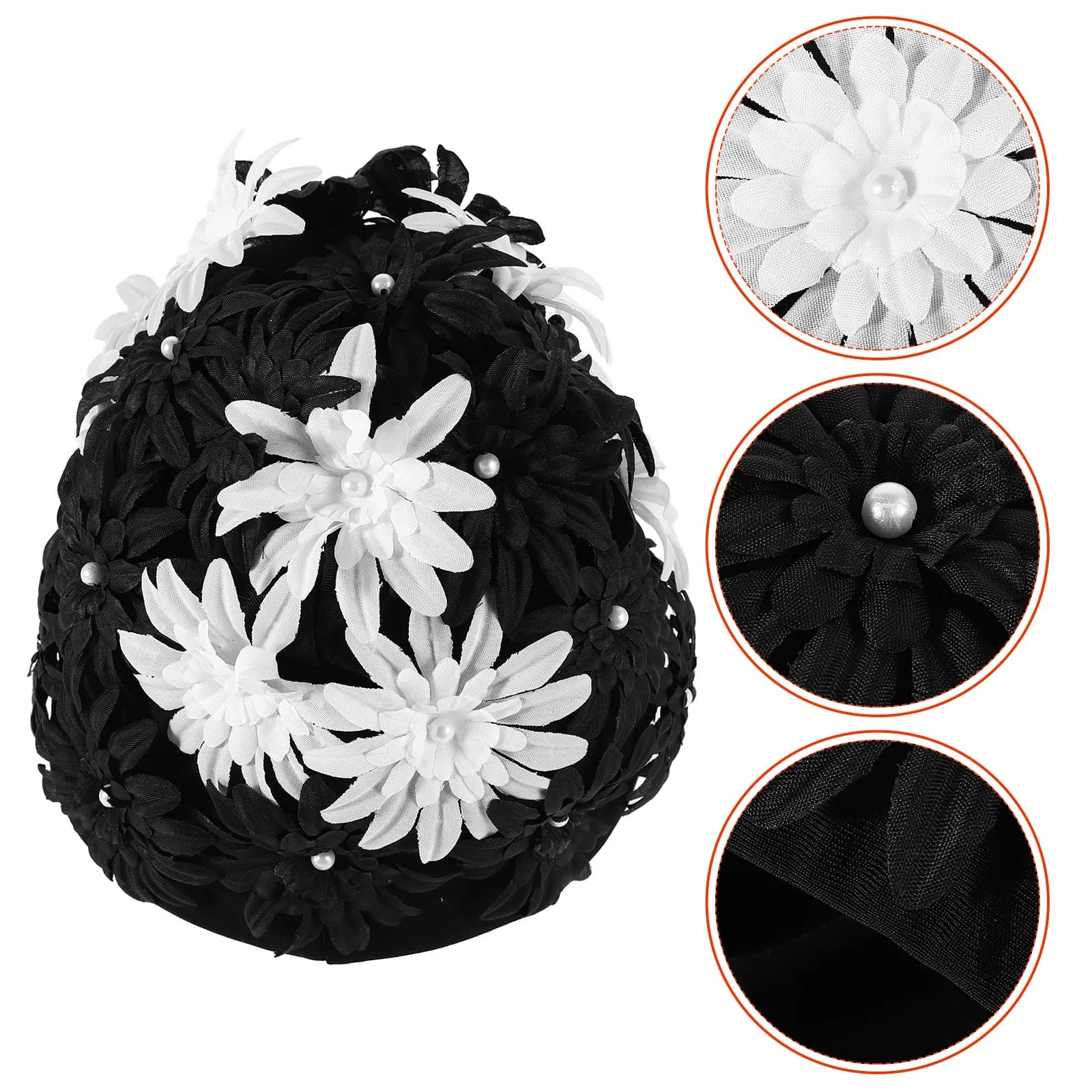 Reusable Floral Swim Cap for Women Elegant Pearl Flower Decoration Waterproof Leakproof Bathing Hat Swimming Pool Party Stylish
