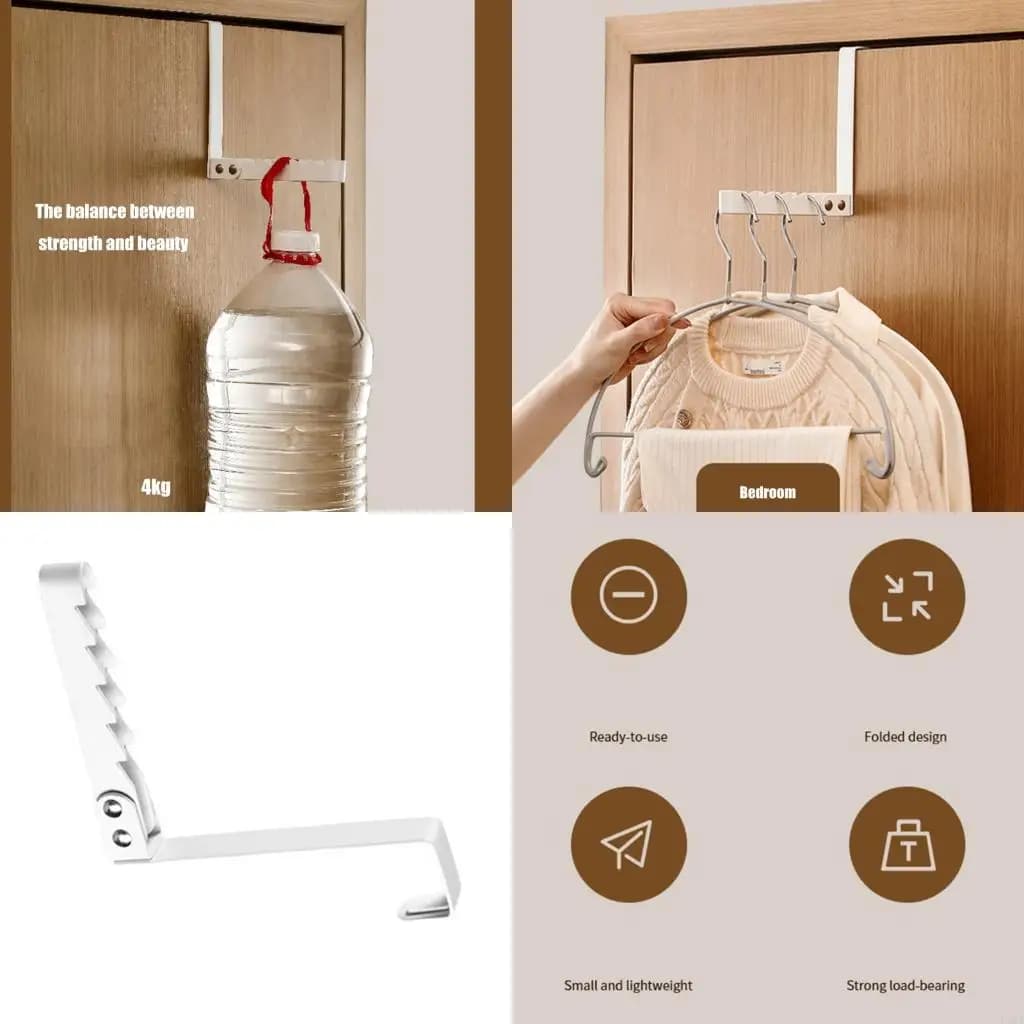 L43A Door Mounted Clothes Coat Hook Heavy Load Rack for Kitchen or Bathroom Hanging Space Saving Bedroom Robe Hanger