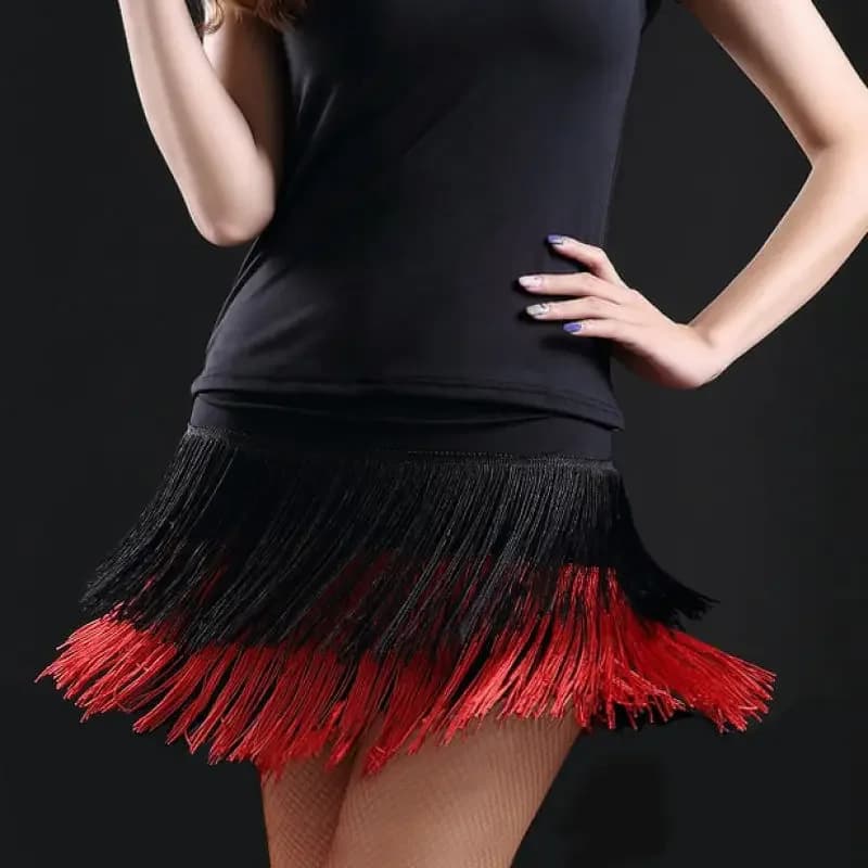 Gonna da ballo latino per donna con frange a doppio strato, costume da performance per salsa e ballo da sala per adulti