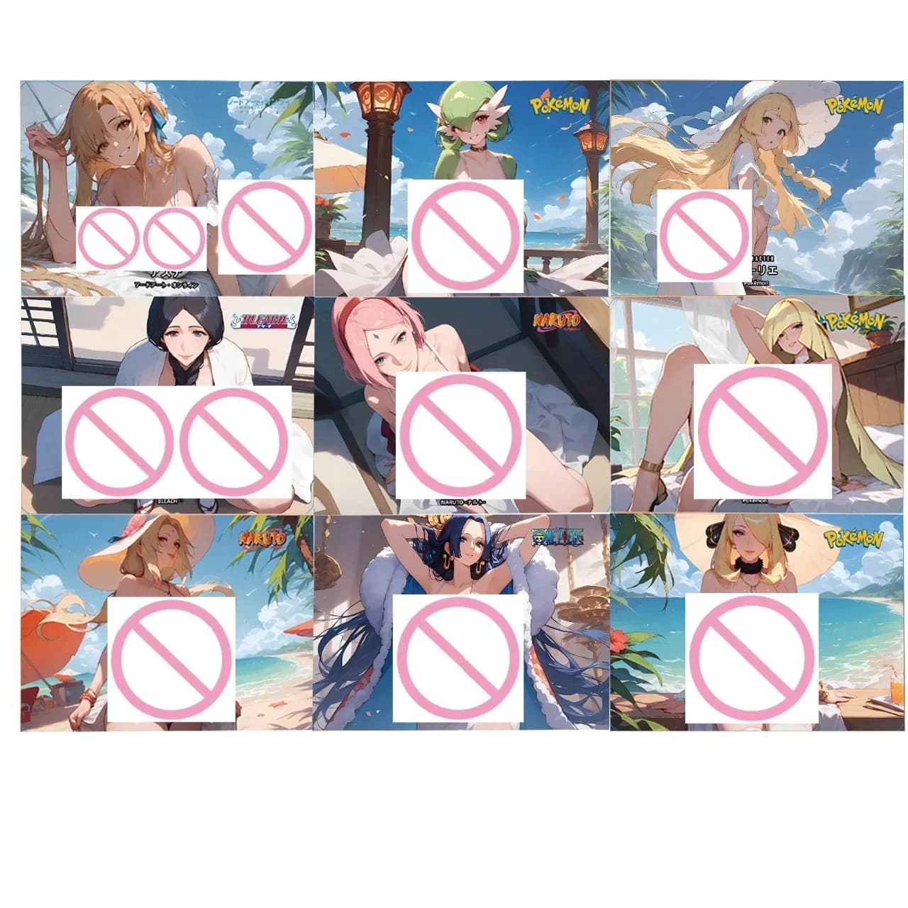 Summer Collection of Bath Costumes Souls, Flash Cards Foldable DIY by Haruno Sakura, Sunglasses, Collectable Cards of Game Cynthia Lillie for Vacations