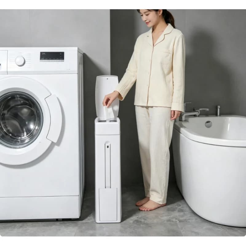 Set di Bidoni per Rifiuti Salvaspazio per Bagno, Cestino Stretto con Coperchio e Spazzola per WC, Design Mini Compatto per Bagno e Toilette
