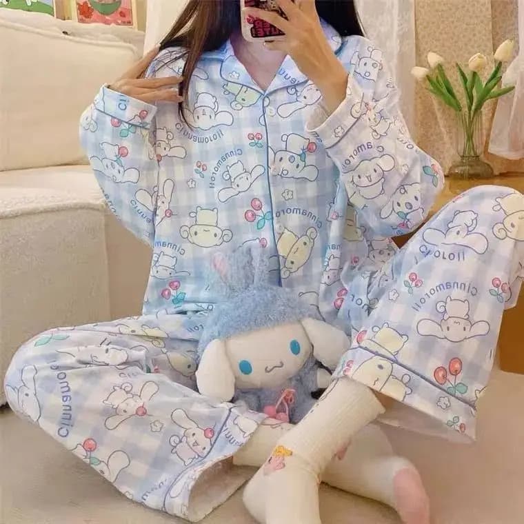 2 pezzi Cinnamoroll Kuromi pigiama a maniche lunghe da donna Set Kawaii Anime Cartoon ragazze moda primavera casual studente vestiti per la casa