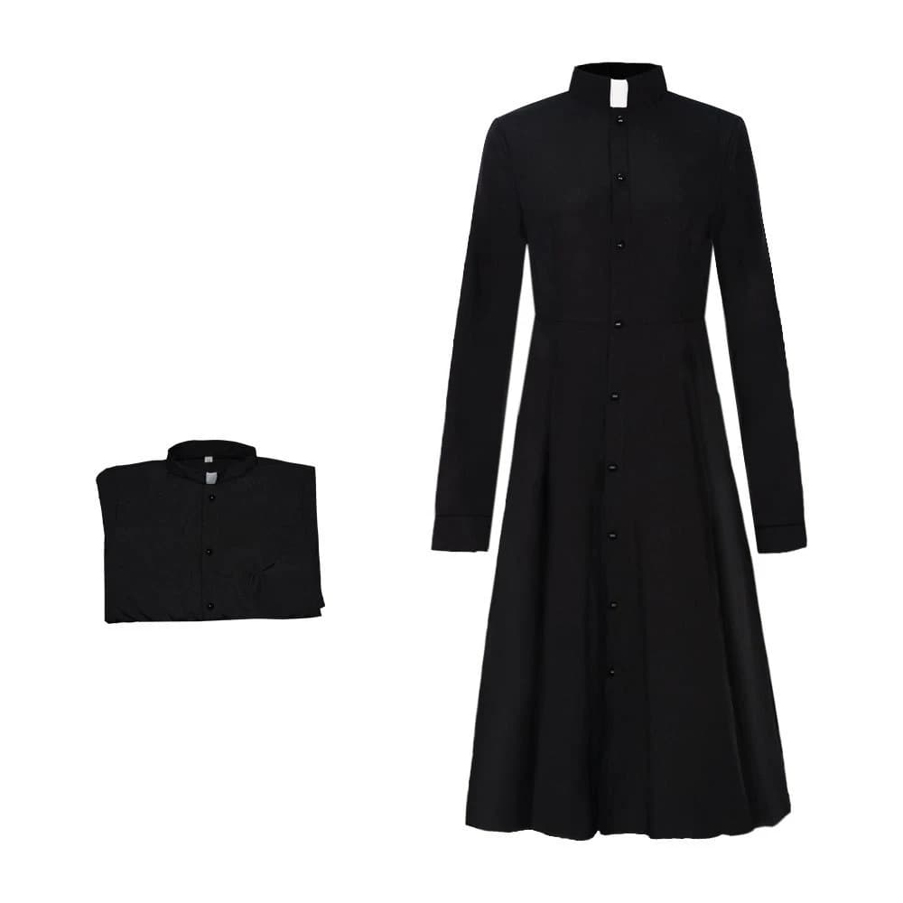 Costume da clero da donna Ministro della chiesa Abito longuette Abito liturgico Colletto con linguetta Sacerdote Pastore Predicatore Abito cosplay
