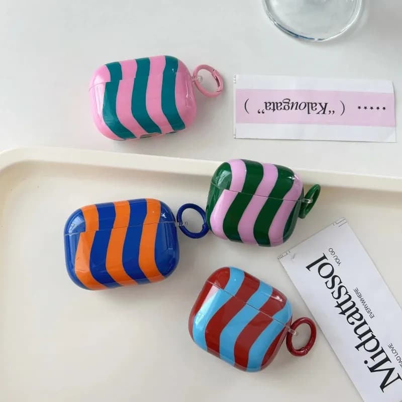 Onda Strisce Lucido Splicing Colore Auricolari Caso Per Airpods 4 1 2 3 Auricolare Senza Fili Della Copertura Scatola di Ricarica Per Airpods Pro2/3 caso