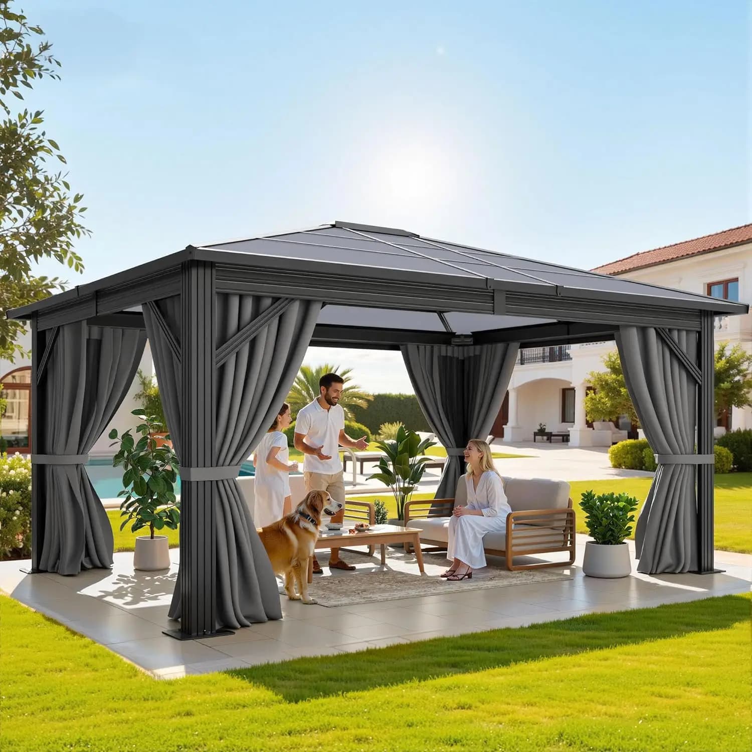 10x12ft Polycarbonate Gazebo Netting Shaded Curtains Metal Frame Patio Backyard Deck, Customized