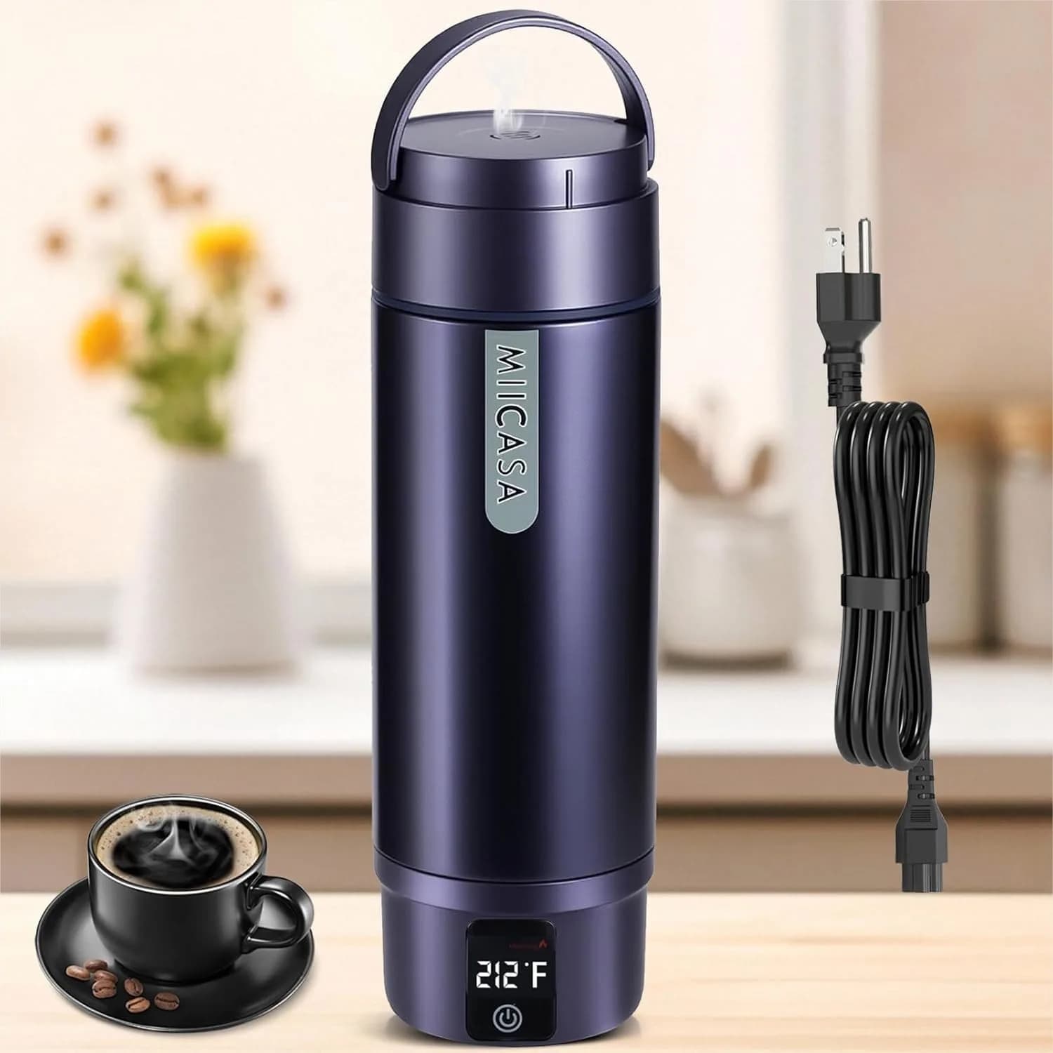 Bollitore Elettrico Portatile con Isolamento Sottovuoto, 16oz in Acciaio Inox, con 6 Impostazioni di Temperatura e Spegnimento Automatico