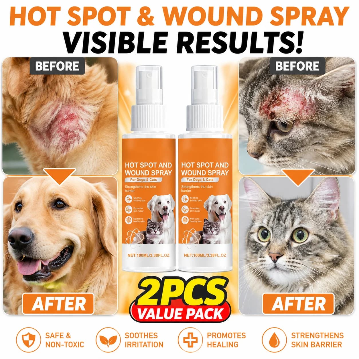 1/2PCS Pet Hot Spot Spray for Dogs & Cats Skin Care Spray Itch Relief Skin Repair Wound Care Non Irritating Formula Pet skin