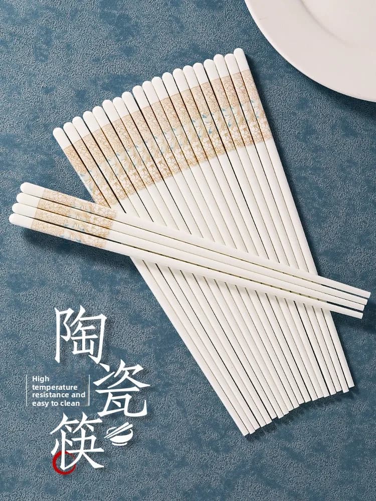 Bacchette in Ceramica Premium di Jingdezhen, Resistenti alle Alte Temperature, per Uso Domestico, Eleganti con Incisione Laser