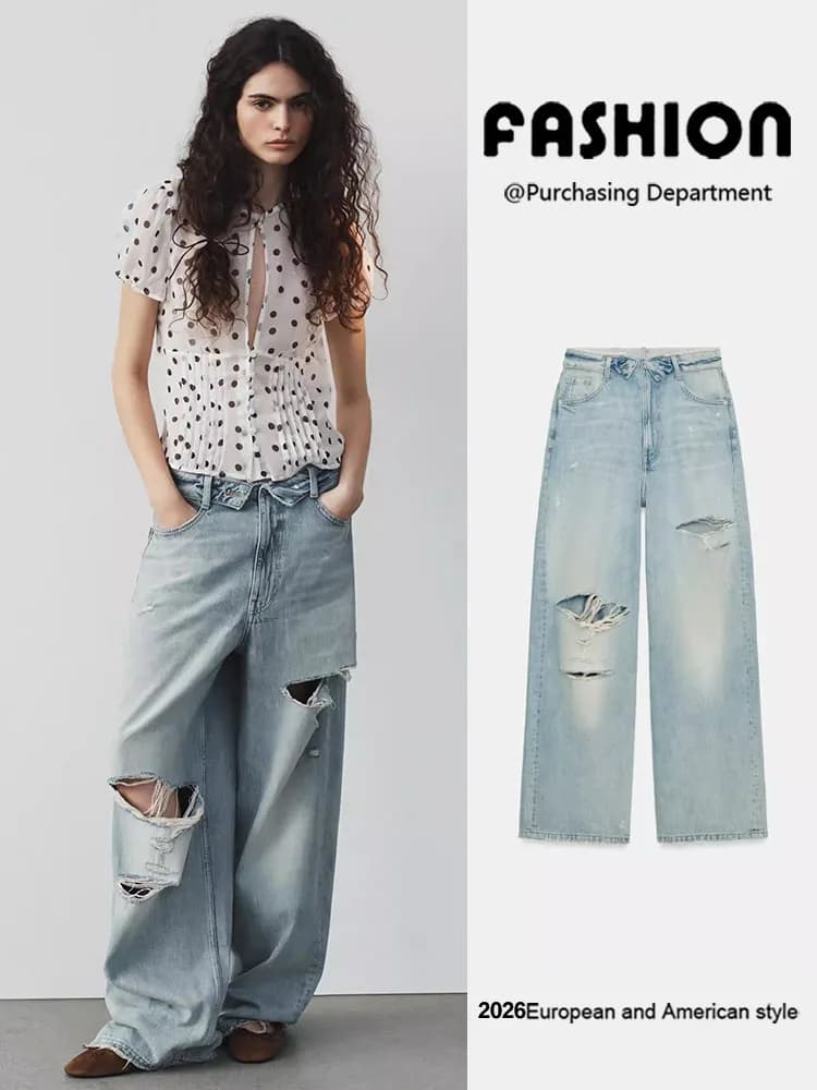 Nuovi Arrivi Primavera: Jeans Donna alla Moda Versatili a Vita Media, Slim Fit, Casual, con Risvolto e Strappi 5252014 Pantaloni Lunghi