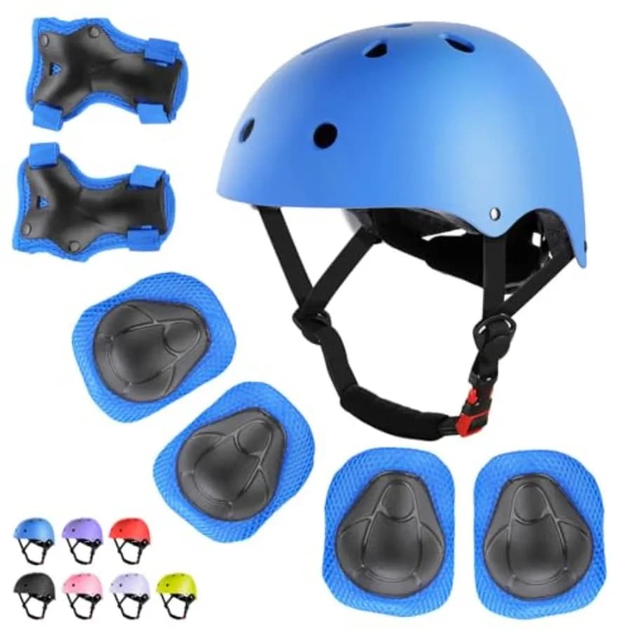 Set Casco Bici e Protezioni Ginocchia Skateboard, Set Protezioni Regolabili per Ragazze 3-14 Anni: Casco, Gomitiere e Polsiere