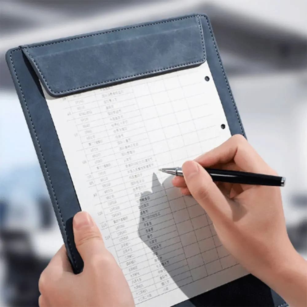 Cartella multifunzionale con fibbia magnetica in pelle A4 Morsetto per firma impermeabile di grande capacità File di documenti addensato in pelle PU
