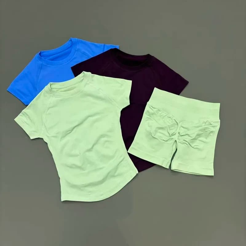 Set Sportivo da Donna 2 Pezzi: Top a Maniche Corte Senza Cuciture e Pantaloni da Allenamento per Yoga, Pilates e Fitness