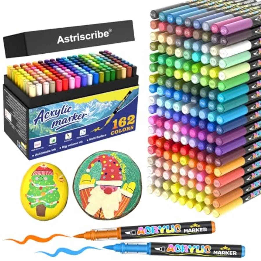 Acrylic Paint Markers Set Professional Palette with Brush Tip 1 5 mm,Quick-Dry and Waterproof Ink for Rock, Wood, Glass, Metal,