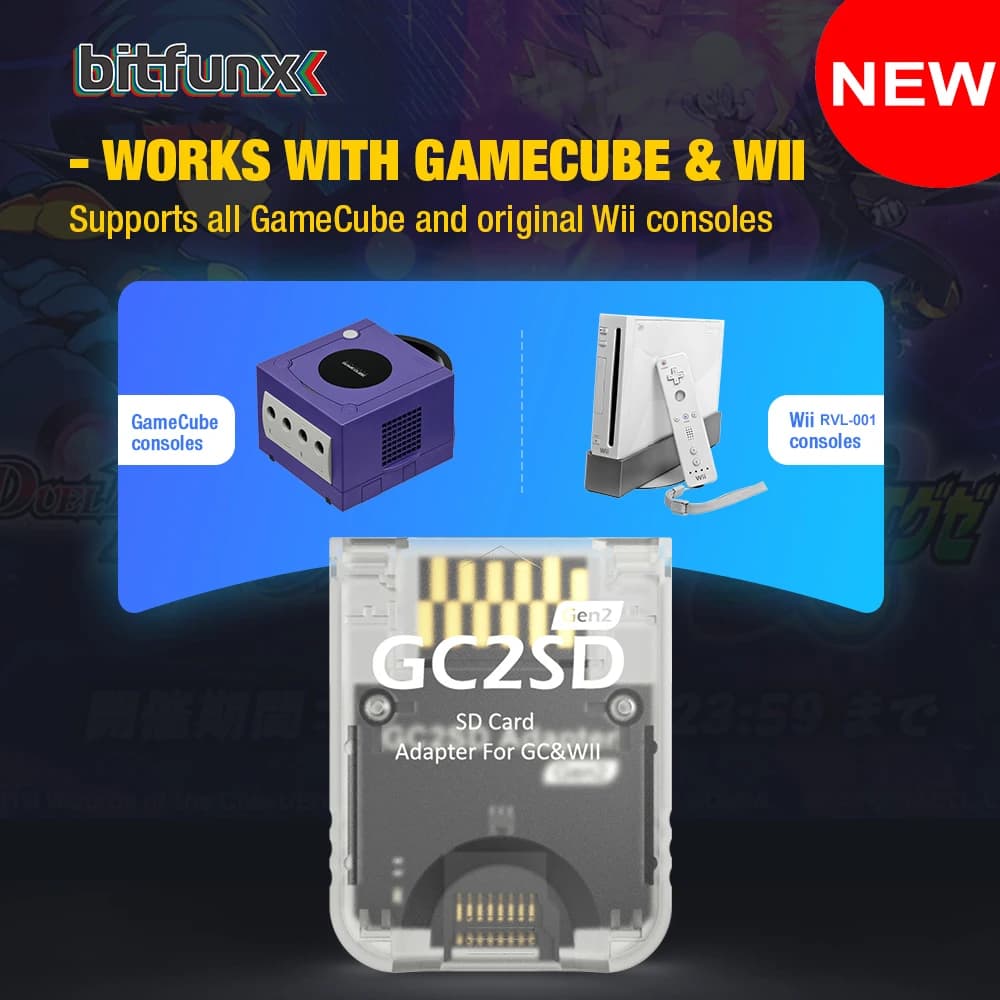 Bitfunx GC2SD GEN2 Adattatore per lettore di schede Mirco SD per NGC Swiss per tutte le console GameCube e console WII RVL-001 originale