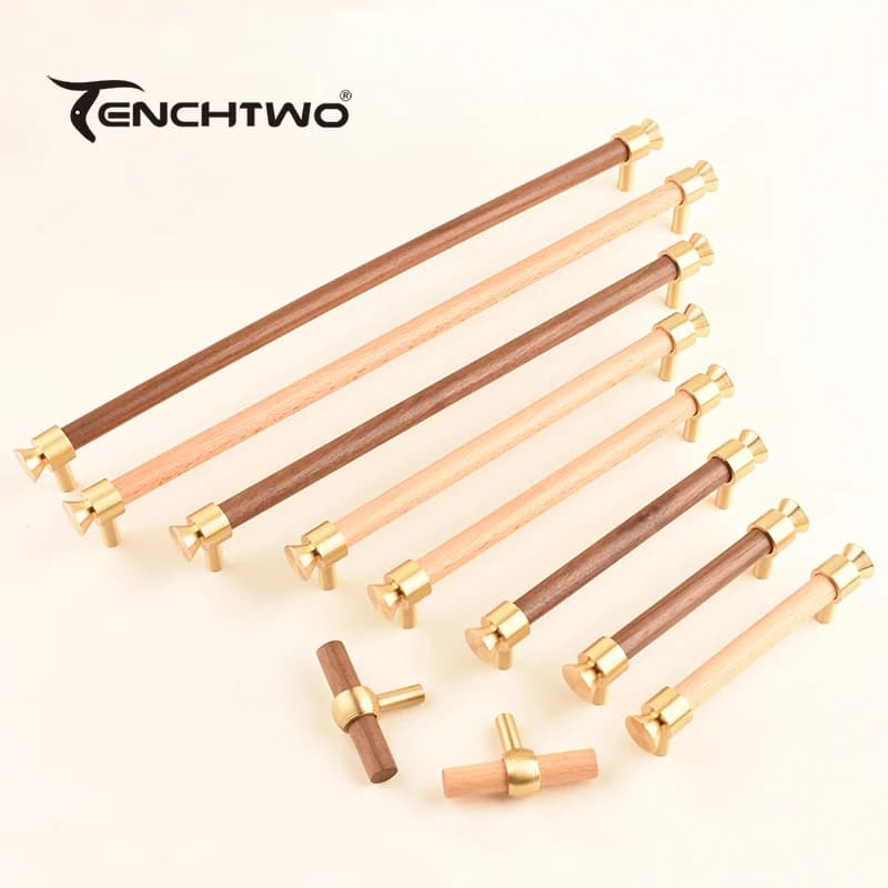 TENCHTWO Manopole per cassetti in legno di noce nera/faggio nordico Maniglie per mobili allungabili in ottone Maniglie per armadi in legno massello