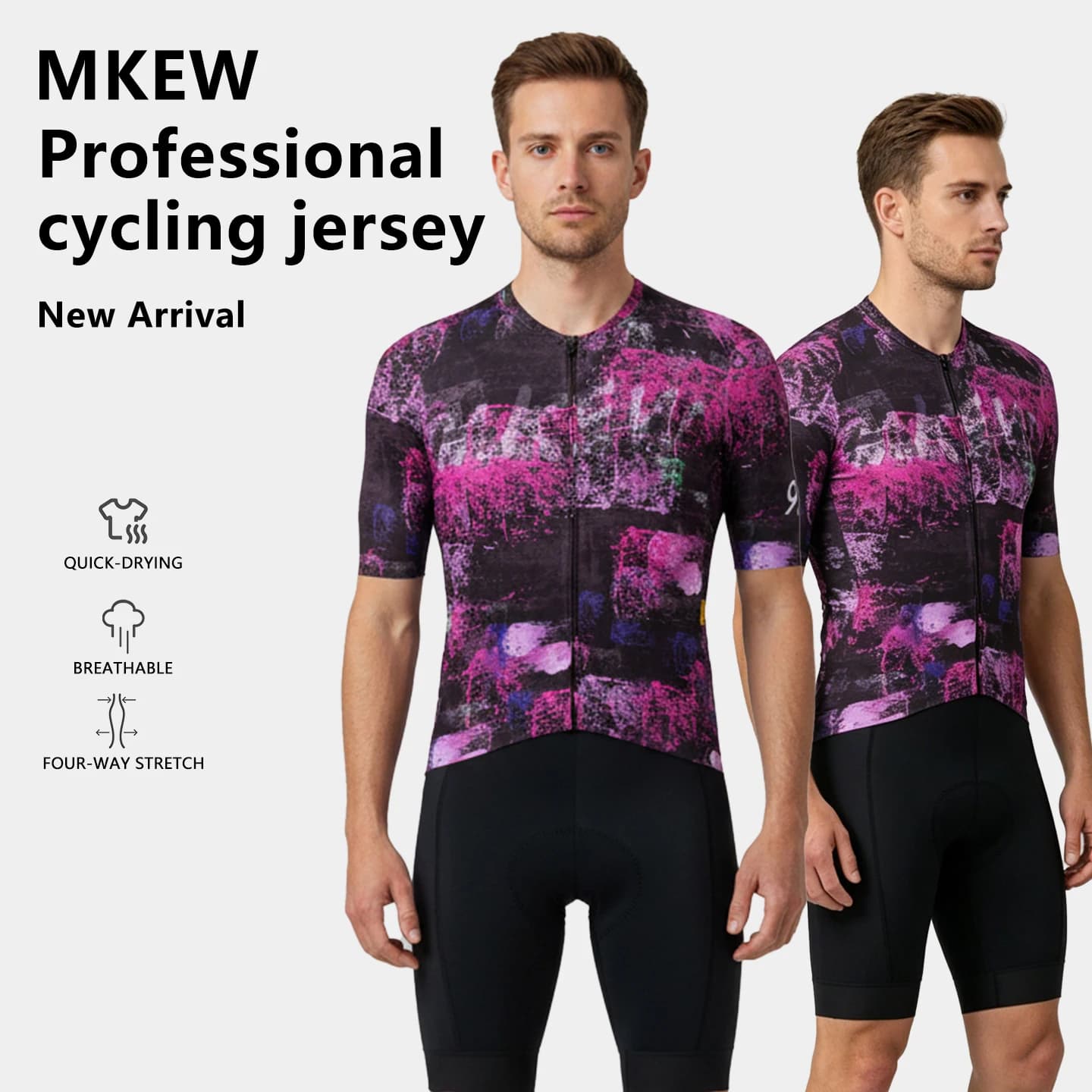MKEW Summer LightWeight Shorts Sleeve Cycling Jerseys Race Fit Quick Dry Breathable Fabric UPF50+