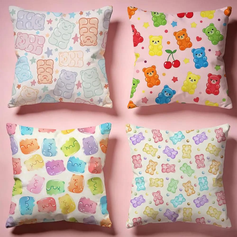 Chewy Gummy Bear Pattern Cushion Cover Comfortable Durable Pillow Cover Multi-Scene for Home Office Car Sofa