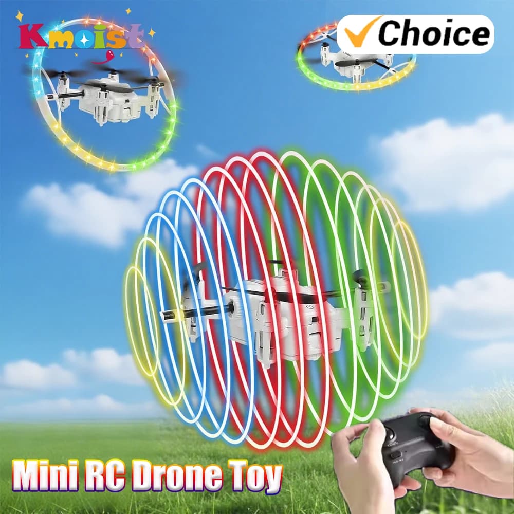 Mini Drone RC per Acrobazie, Quadricottero Micro con Luci Colorate, Rotazione a 360°, Elicottero Telecomandato, Giocattolo per Ragazzi