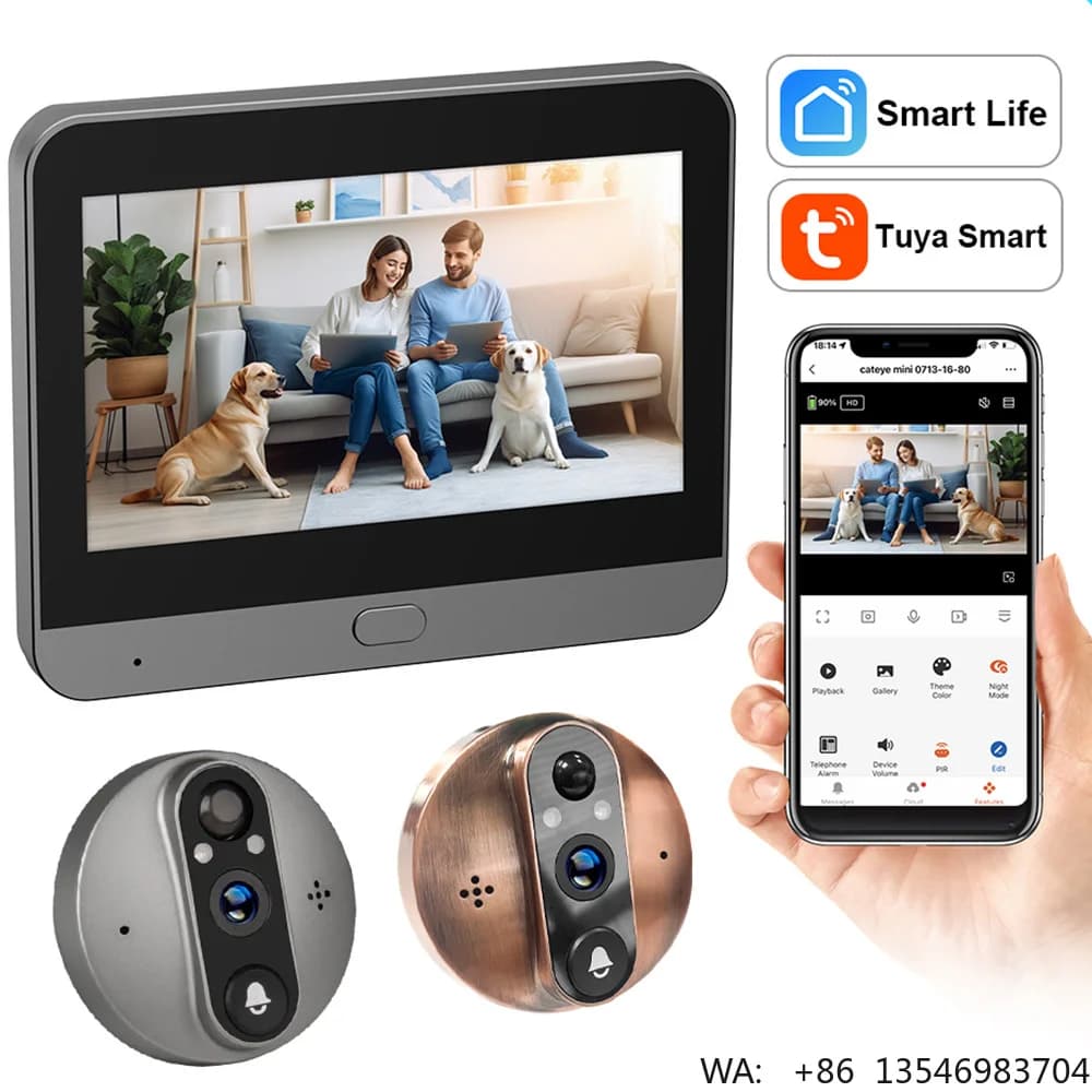Videocitofono Tuya Smart 3MP WIFI con Telecamera Spioncino, Rilevamento PIR e Schermo LCD da 4,3 Pollici