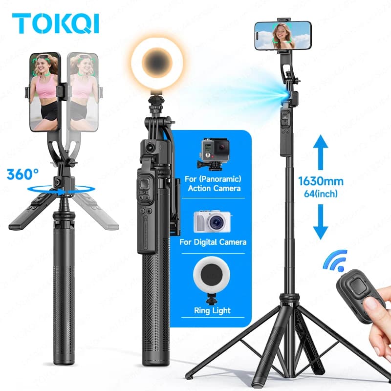 TOKQI C17 AI Tracking Gimbal Supporto per cellulare Asta di prolunga Selfie Stick Treppiede 360 ° Ruota automatica per le riprese di smartphone Vlog