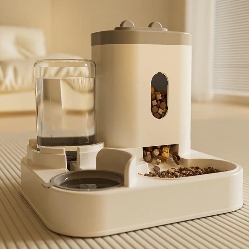 Distributore Automatico di Cibo e Acqua per Cani e Gatti, Contenitore Grande con Doppia Ciotola, Dispenser di Crocchette e Abbeveratoio per Animali Domestici