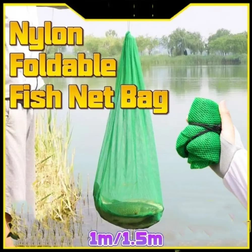 Borsa per rete da pesca in nylon facile da trasportare Borsa per gabbia per pesci verde pieghevole con filo pieghevole per gabbia per pesci